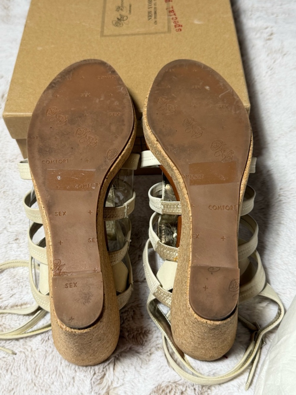 Women’s Matt Bernson Special Project Bejeweled Strappy Wedge Sandals in Nude 11W - Picture 6 of 9